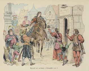 Il cavaliere di Bayard acclamato al suo arrivo a Grenoble, Francia